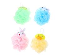 SAFIGLE 4Pcs Cartoon Bath Loofah Sponges Soft Animal Design Bath for Gentle Exfoliation Safe for Fun Shower Experience with Duck Rabbit Frog Bear