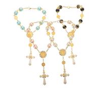 SAFIGLE 4pcs Catholic Cross Rosary Bead Bracelets with Crucifix Charm Glass Pearl Prayer Wristbands for Baptism Communion Wedding Religious Gifts for Men and Women