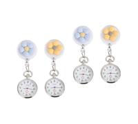 SAFIGLE 4pcs Clip Pocket Watch Flower Pattern Portable Quartz Movement Watch for Nurses for Nursing Shifts and Daily Wear