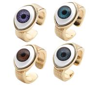 SAFIGLE 4pcs Evil Eye Open Adjustable Rings for Men and Women Copper Plated Trendy Goth Jewelry Unique Finger Rings for Aesthetic Style