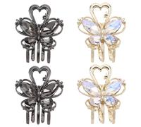SAFIGLE 4Pcs Glitter Rhinestone Butterfly Hair Claw Clips Set, Small Metal Mini Barrettes for Women, Decorative Vintage Cocktail Hair Styling Accessories with Gold and Gunmetal Colors for