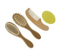SAFIGLE 4pcs Hair Brush and Comb Wooden Bathing Utensil Boy Girl's Tender Brush and Safe Wooden Comb for Bath Massage and Grooming