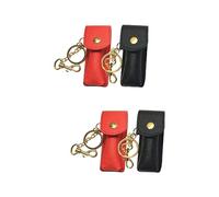 SAFIGLE 4pcs Lip Balm Holder Keychain Pouch Portable Lipstick Storage Bag for Women Material Black and Red Design for Makeup Go