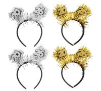 SAFIGLE 4pcs New Year 2026 Headband: Happy New Year Celebration Headwear For Women - Glitter Stripes Decorative Hairbands - NYE And Christmas Accessories