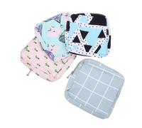 SAFIGLE 4Pcs Portable Sanitary Holder Delicate Period Pouches for Sanitary Napkins Nursing Pads and Essentials Stylish Storage Bags Blue Checkered Triangle and Green Balloon