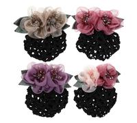 SAFIGLE 4pcs Snoods For Women Hair: Women Flower Hairnet Mesh Bun Cover With Rhinestone - Vintage Nursing Hairnet Jewelry For Nurses Bun Party Work Bank Hotel