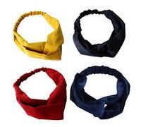 SAFIGLE 4pcs Solid Color Elastic Cross Headbands for Women Soft Hair Accessories for Yoga Makeup Daily Use Yellow Red Blue Black Stretchy Comfortable Fashionable Hairbands