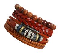 SAFIGLE 4Pcs Vintage Handmade Braided Leather Bracelets for Women Adjustable Beaded Wrist Wrap Rope with Black Card Packaging, Retro DIY Jewelry Set for Casual Wear