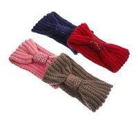 SAFIGLE 4pcs Winter Warm Knit Crochet Turban Headbands Soft Comfortable Crocheted Headwraps for Outdoor Sports Sledding Hiking Camping Bow Knotted Design Khaki Dusty Pink Navy
