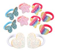 SAFIGLE 5 Pairs Glitter Star Hair Ties for Elastic High Stretch Ponytail Holders Sparkle Rainbow Colors Hair Accessories