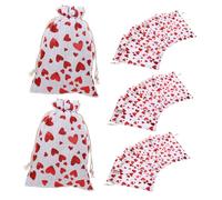 SAFIGLE 50pcs Drawstring Pouch Bags Small Linen Jewelry Gift Bags with Gold Heart Print Portable Storage for Wedding Favors Candy Party Decorations