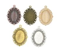 SAFIGLE 50PCS Vintage Oval Pendant Trays with Glass Covers Premium Alloy Electroplated DIY Jewelry Making Charms for Resin Cameo Photo Crafting Oval Bezel Settings for Custom Necklaces and