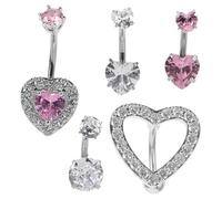 SAFIGLE 5Pcs Heart Belly Button Rings Jewelry Navel Piercing with Dazzling Rhinestones for Parties and Beach Outings Elegant Design for Women
