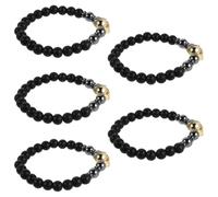 SAFIGLE 5pcs Men’s Black Bead Stretch Bracelets with Frosted Stone and Warrior Helmet Charm, Comfortable Fit and Versatile Fashion Accessories for Daily Wear and Work