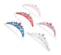 SAFIGLE 5Pcs Newborn Rhinestone Crown Headband Soft Elastic Hair Accessory for Includes Silver Red Blue and Pink for Parties Birthdays and Photoshoots