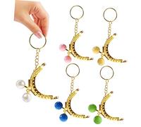SAFIGLE 5pcs Retro Metal Purse Clasp Frames Candy Beads and Keyring, Coin Bag Sewing Lock Clasps for Handbag Craft, Multi-Color Green, Sky Blue, Yellow, Pink, Pearl