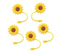 SAFIGLE 5pcs Sunflower Silicone Straw Covers Straw Lid Caps Dustproof Toppers for Tumblers and Glasses Soft Reusable Travel Dust Caps for Outdoor Picnic Use