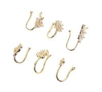 SAFIGLE 6pcs Adjustable Non Piercing Nose Cuff with Zirconia Heart Star Moon Designs Clip Nose Rings for Women and Men Faux for Fashion Forward Style