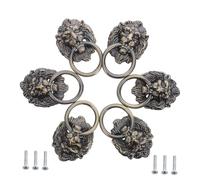 SAFIGLE 6PCS Antique Bronze Lion Head Ring Pulls Retro Decorative Drawer Handles with Heavy Door Knocker Design for Dresser Cupboard Closet Jewelry Box Upgrade