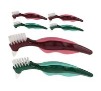 SAFIGLE 6pcs Dual Sided Denture Toothbrush for Elderly Stiff Bristles for False Teeth Cleaning Gum Massaging Side Compact Portable Design with Non Slip Handle for Daily Oral Care and