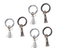 SAFIGLE 6pcs Fashionable Leopard Print Pu Leather Key Chain with Tassel Stylish Key for Women and Elegant Accessory for Hand Purse Red Brown Black