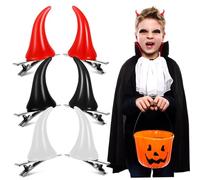 SAFIGLE 6pcs Halloween Demon Horn Hair Clips with Resin Decorative Alligator Barrettes for Secure Hold Versatile Styling and Cosplay Accessories in Black White Red