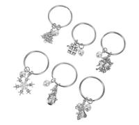 SAFIGLE 6pcs Metal Christmas Keychain with Snowflake Snowman Stocking Tree Bell Pearl Charms Holiday Purse Accessories Party Favors Gift-ready Packaging