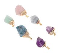 SAFIGLE 6pcs Natural Stone Pendants Set Irregular Amethyst, Blue Apatite, Rose Quartz, Green Fluorite, and Natural Blue Crystal Charms for DIY Jewelry Making and Necklace Crafting
