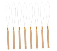 SAFIGLE 8pcs Hair Extension Loop Needle Wig Crochet Tools Set Wooden Handle for Pull through Hair Loop Tool for Salon Home Use