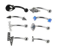 SAFIGLE 8pcs Punk Eyebrow Piercing Jewelry Set for Women Hypoallergenic Stainless Steel Curved Barbell Rings with Retro Designs Skin-friendly and Comfortable for Everyday Wear