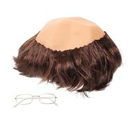SAFIGLE Bald Monk Wig Set with Glasses for Men Brown Bald Cap for Adult Monk Cosplay Halloween Party Accessory