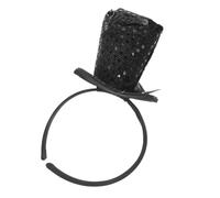 SAFIGLE Black Mini Top Hat Sequin Headband with Bow, Comfortable Plastic Party Headwear for Women and Teen, Easy Costume Accessory for Themed Events and Halloween