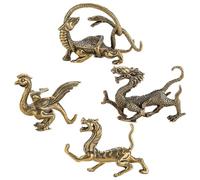 SAFIGLE Brass Four Divine Beasts Figurines Set - Azure Dragon, White Tiger, Vermilion Bird, Black Tortoise Small Animal Statues for Living Room and Tea Room Home Decor, Desktop Animal