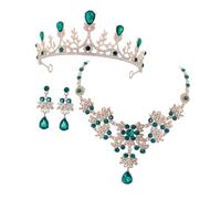 SAFIGLE Bridal Rhinestone Crown Jewelry Set for Women and Elegant Necklace and Earrings Set for Wedding Prom Party Birthday Delicate Green Crown Design