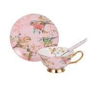 SAFIGLE Ceramic Coffee Cup Saucer Set with Spoon, 1pcs European Bone China Mug for Café and Home Breakfast, White Porcelain Coffee Mug with Matching Saucer Random Color