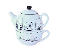 SAFIGLE Ceramic Tea Set with Cat Pattern Elegant Teapot and Cup Kit for Drinking Tea Safe Odorless Porcelain Gift for Home and Gatherings Stylish Black and White Design