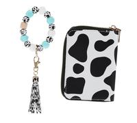 SAFIGLE Chic Cow Pattern Keychain Wallet Wristlet for Women Pu Leather for Daily Use