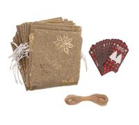 SAFIGLE Christmas Burlap Wine Bottle Bag Set with, Drawstring Closure, 10M Jute Rope and Christmas Tree Hanging Tag - Xmas Wine Bottle Cover Decor for Holiday Party and
