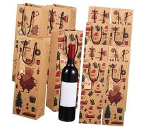 SAFIGLE Christmas Kraft Wine Bottle Bags with Tags Sturdy Reusable Paper Wraps for Holiday Celebrations Various Patterns for Wine Candy and for Family and Friends