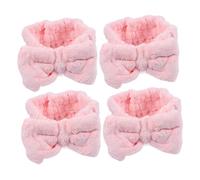 SAFIGLE Coral Fleece Elastic Hair Bands 4pcs Pink Face Washing Head Wraps Bowknot for Women Spa Yoga Makeup