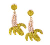 SAFIGLE Creative Banana Earrings with Rhinestones Lightweight Fruit Dangle Jewelry for Women Colorful Cartoon Statement Accessory Holidays and Birthdays
