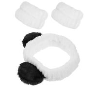 SAFIGLE Cute Bear Ears Makeup Headband Set 3pcs Plush Face Washing Hair Bands Wristbands for Skincare and Spa for Women in Autumn Winter