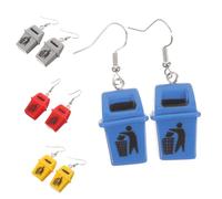 SAFIGLE Dangle Earrings for Women 4 Pairs Set, Unique Garbage Bin Shape, Plastic Resin Metal Material, Showcase Individuality and Personal Style, Trendy Weird Dangling Earrings for Daily