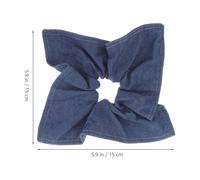 SAFIGLE Denim Blue Square Hair Tie with Bow Dark Chunky Ponytail Holder Elastic Band Large Intestine Hair Loop for Everyday Styling