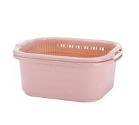 SAFIGLE Double Layer Kitchen Fruit and Vegetable Wash Basket, Pink Food-Grade Plastic Drain Basket with Strainer, Vegetable Drying and Fruit Storage Holder for Sink Use