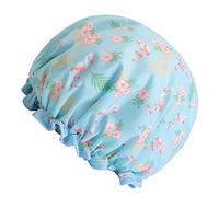 SAFIGLE Double Layer Shower Hat Adorable Flamingo Design Oilproof Reusable PE Material Blue Dot Shower Cap for Showering and Face Cleaning 27 X 15 X 0.1Cm