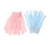 SAFIGLE Double Sided Exfoliating Bath Gloves for Adults Thickened Body Scrub Mitts with Soft Bubbles Comfortable Finger Design for Dead Skin Removal and Back Cleaning Blue and Pink