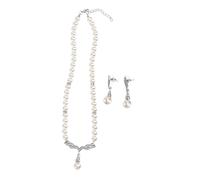 SAFIGLE Elegant Angel Wing Pearl Necklace and Earrings Set for Durable High Class Material Jewelry with Unique Design Comfortable Texture Complete Pearl Drop Decoration for Women