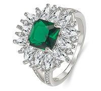 SAFIGLE Emerald Jewelry Four Claw Engagement Ring for Women Zirconia Design Elegant Statement Ring for Weddings Parties and Special Occasions