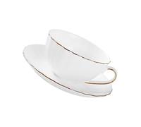 SAFIGLE European Style Fine Bone China Coffee Cup with Saucer Set Smooth Rim Ceramic Tea Mug for Home Cafe Restaurant Use Easy-Clean Beverage Cup for Latte Cappuccino Hot Chocolate White